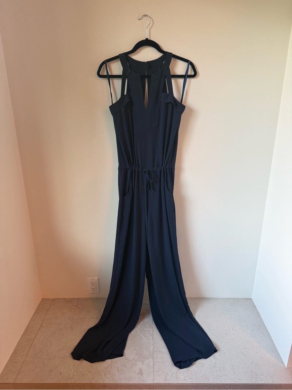 BCBGMaxAzria Navy Halter-Neck Wide-Leg Jumpsuit